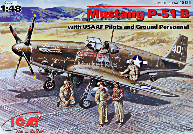 

Истребитель Mustang P-51B с пилотами и техниками 1:48 ICM (ICM48125)