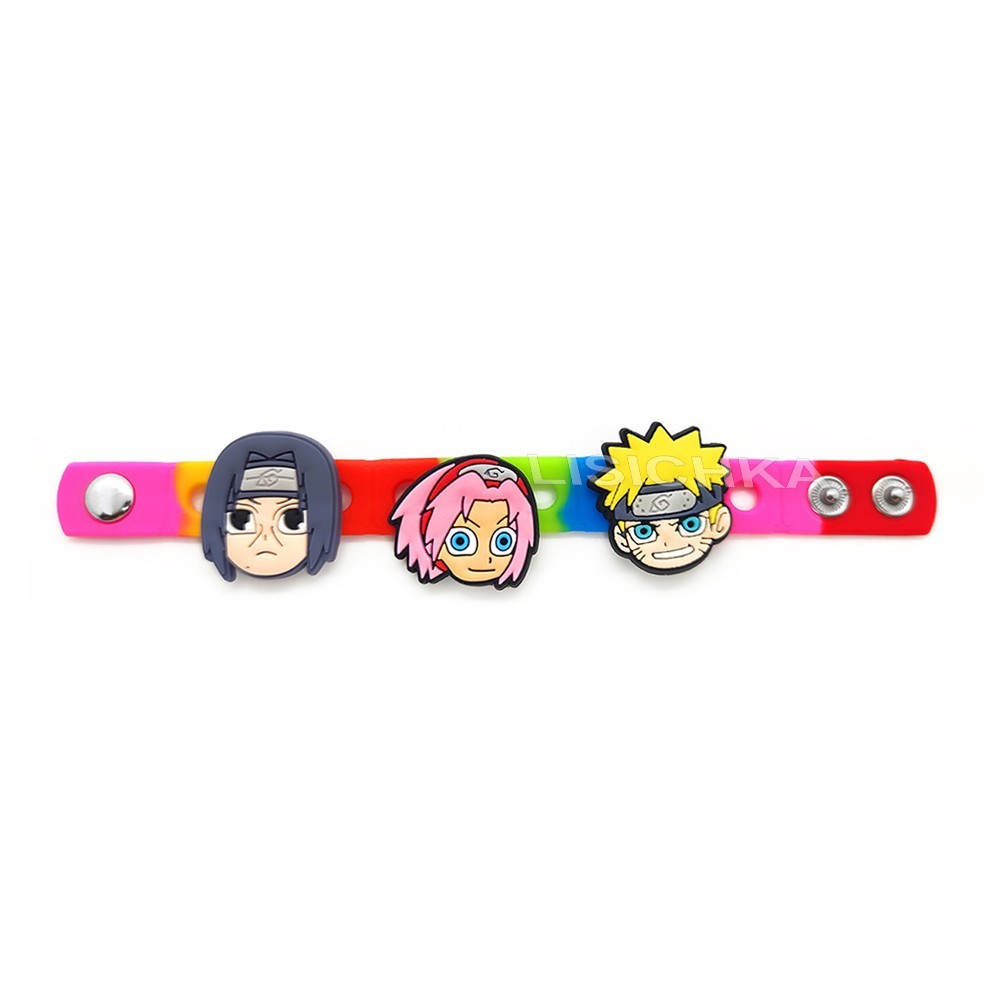 

Силиконовый браслет Lezo Наруто с тремя фигурками, всем фанатам мультфильма Naruto, радужный