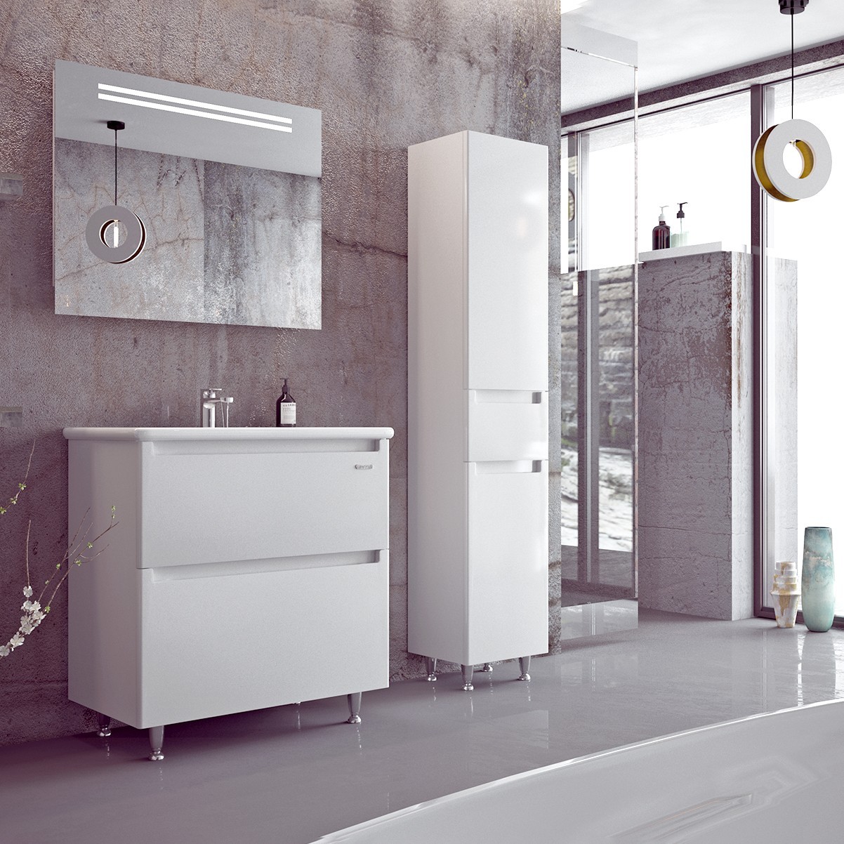 

Тумба на ніжках з умивальником 70 см ФОНДА SW 700 х 450 з довідниками Blum. Біла