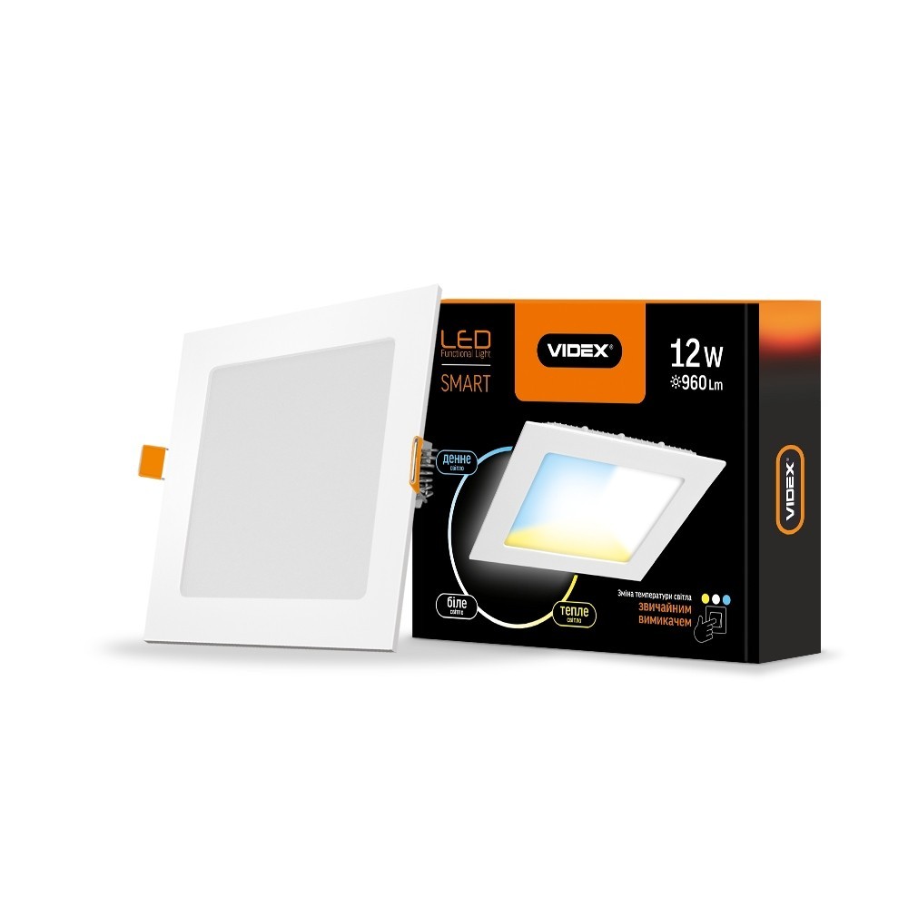 

LED светильник с регулировкой цветности, встраиваемый квадрат VIDEX 12W 3000-6200K С3