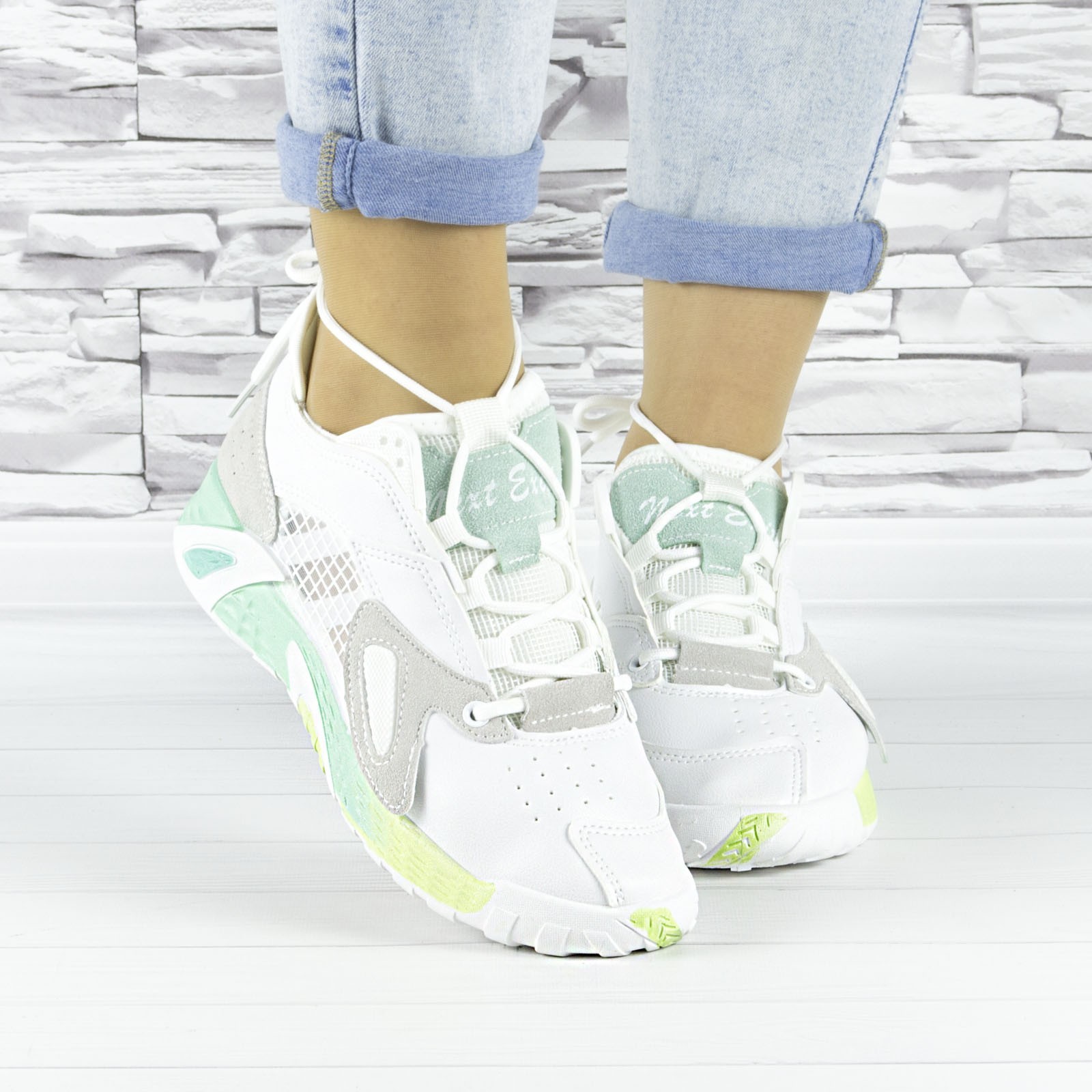 

Кроссовки женские Violeta 170-1 White/Green белые летние комбинированные 40р (24,5 см) b-694