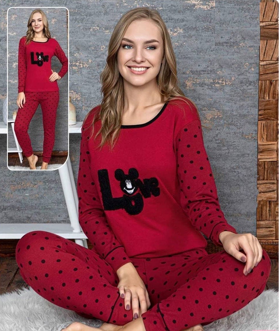 

Женская пижама (кофта+брюки) хлопок Charm  Красная, Женская пижама (кофта+брюки) хлопок Charm S Красная