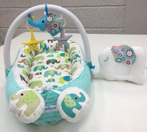 

Кокон гнездышко для новорожденных Happy Luna Слоненок 2 с держателем для игрушек и ортопедической подушкой 0154