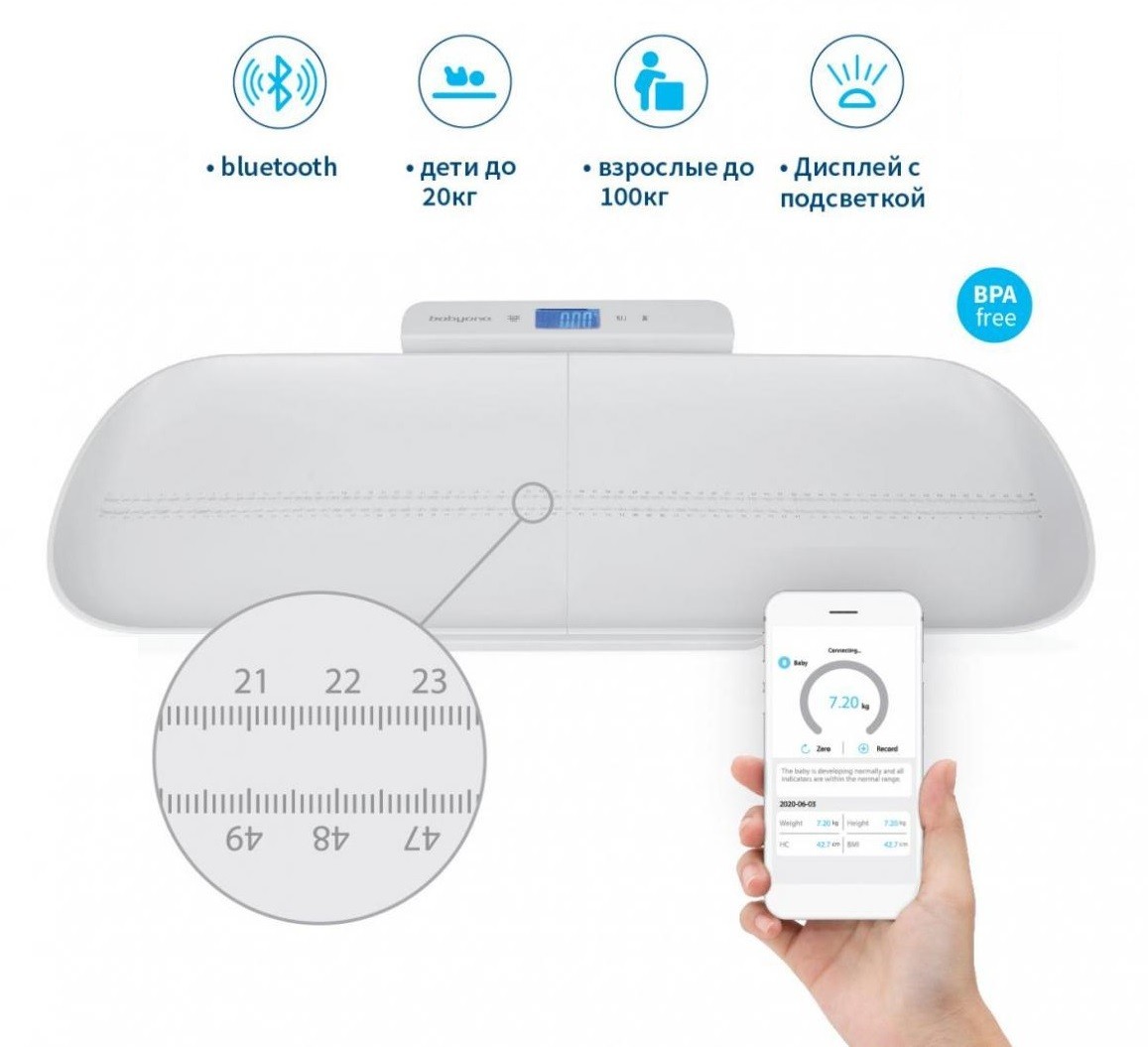 

Электронные детские весы 2 в 1 SMART BabyОno, до 100 кг, bluetooth (789)