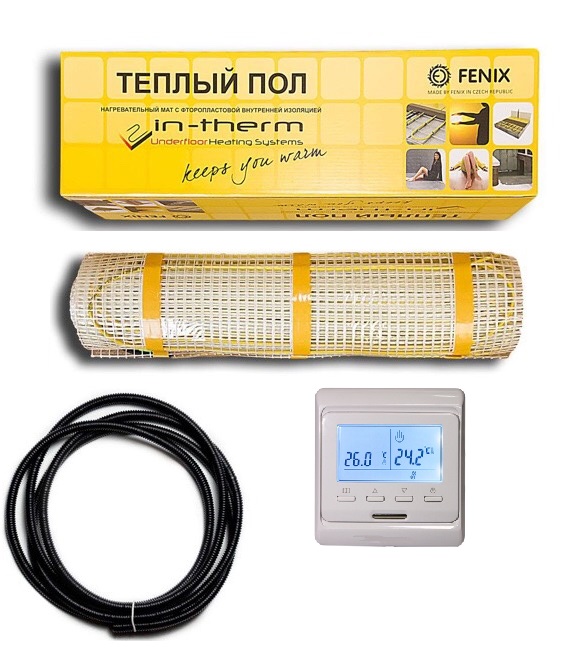 

Теплый пол двухжильный нагревательный мат In-Term 1.4 m² 270W (INT270W) в комплекте с программируемым терморегулятором(IT00188)