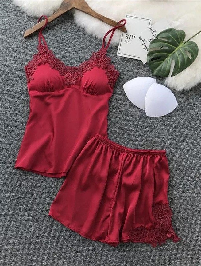 

Женская пижама с кружевом (майка+шорты) Rose  Красная, Женская пижама с кружевом (майка+шорты) Rose M Красная