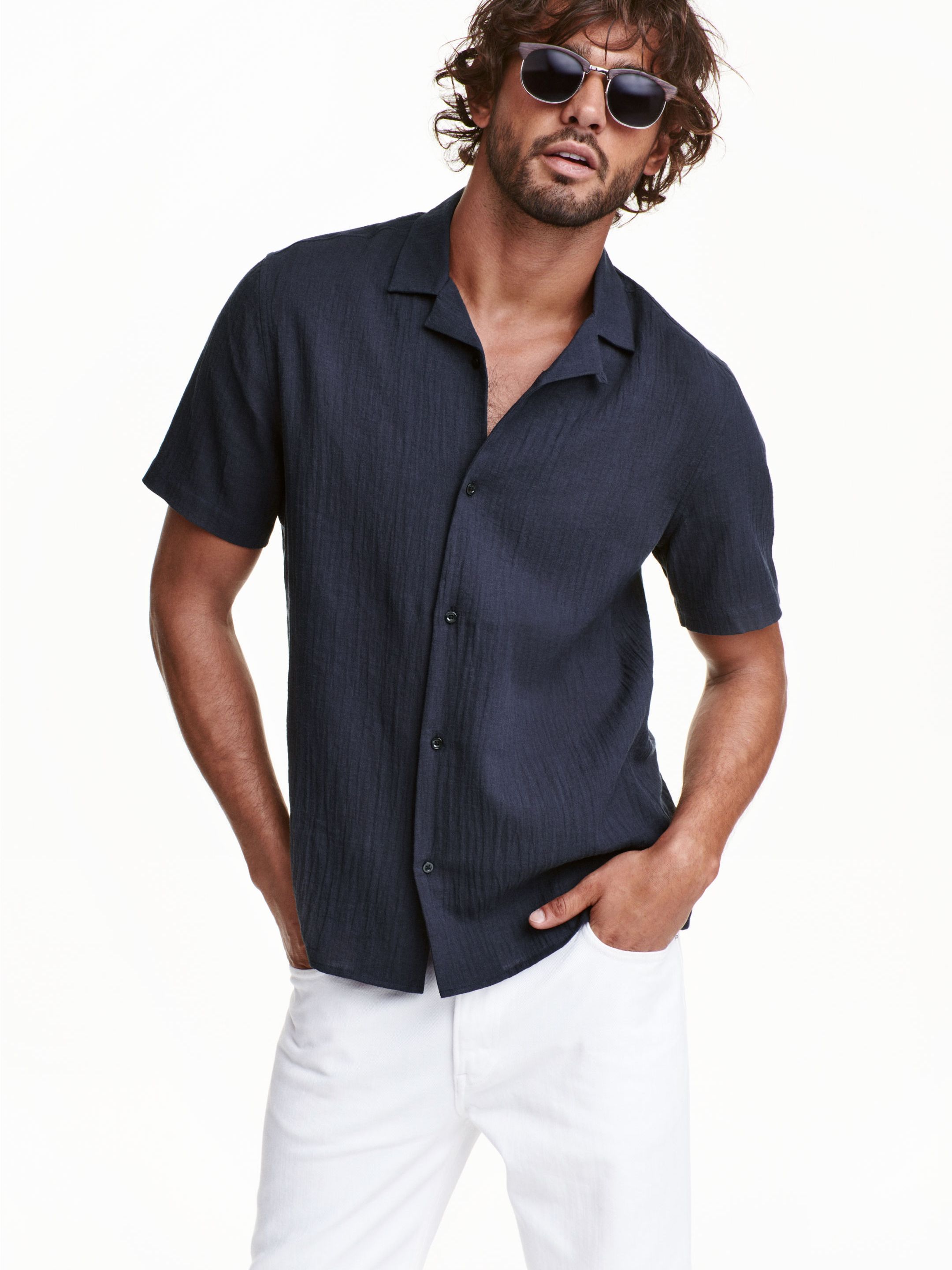 

Рубашка H&M 4383194-AAQJ XS Темно-синяя