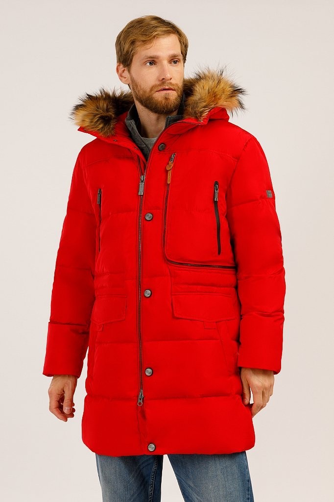 

Мужской удлиненный зимний пуховик с меховой опушкой Finn Flare 19922027W-300 XXL Красный