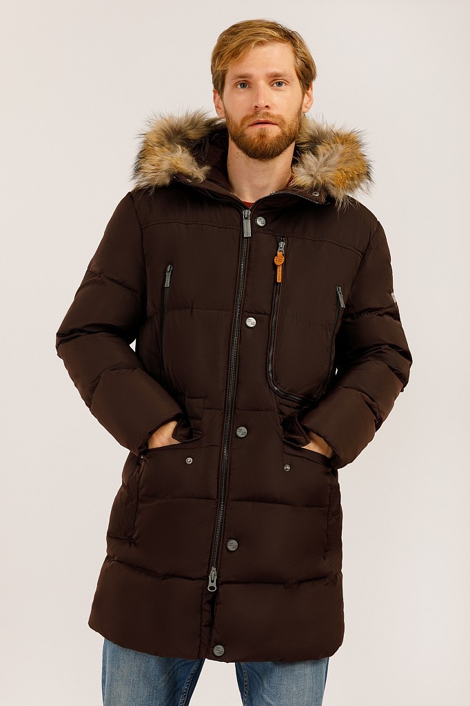 

Мужской удлиненный зимний пуховик с меховой опушкой Finn Flare 19922027W-601 XL Темно-коричневый