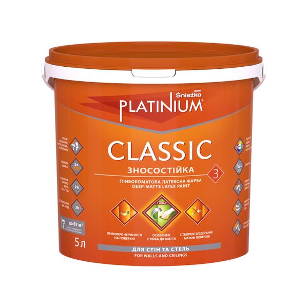 

Краска латексная для стен и потолков Sniezka PLATINIUM CLASSIC белая 5 л