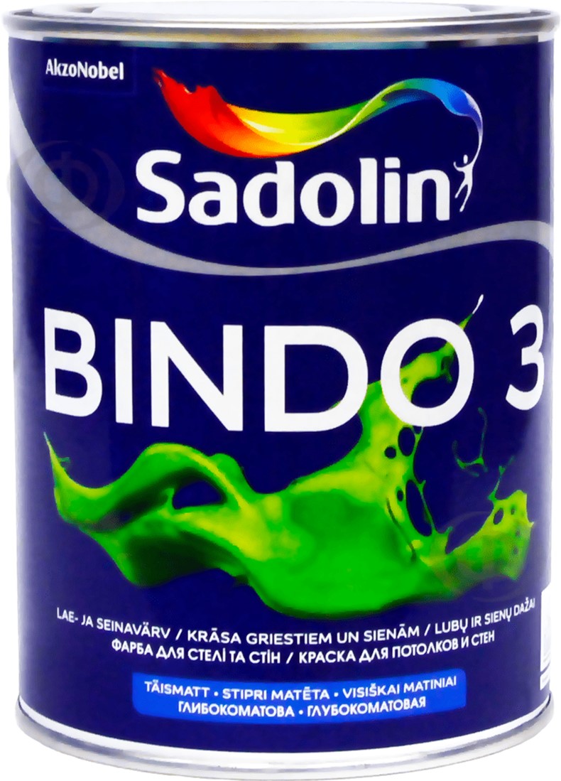 

Краска Sadolin Bindo 3 - глубокоматовая латексная краска для стен и потолка, белая, BW, 1 л (5078161)