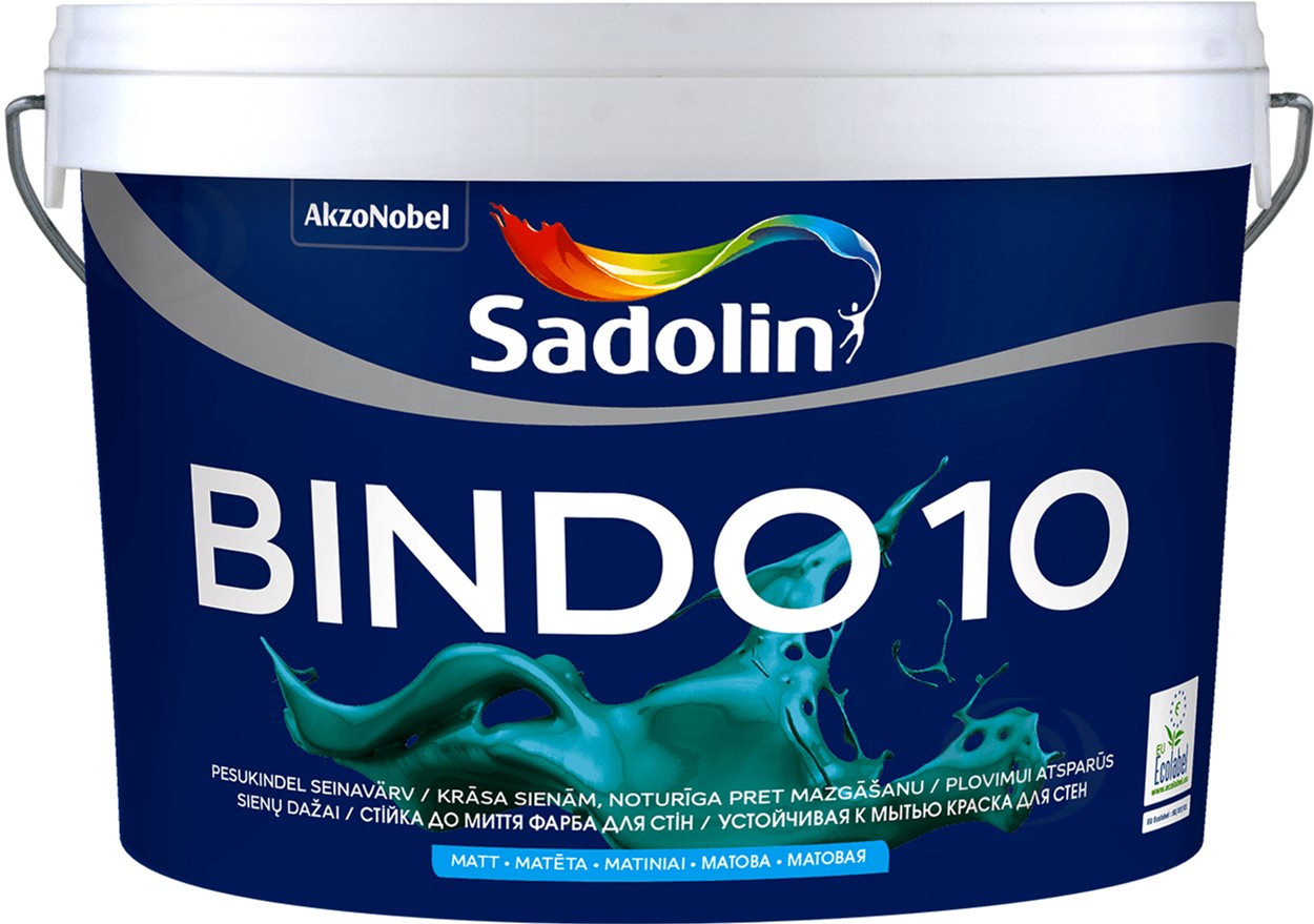 

Краска Sadolin Bindo 10 - матовая акриловая краска для стен, белая, BW, 2.5 л (5251551)