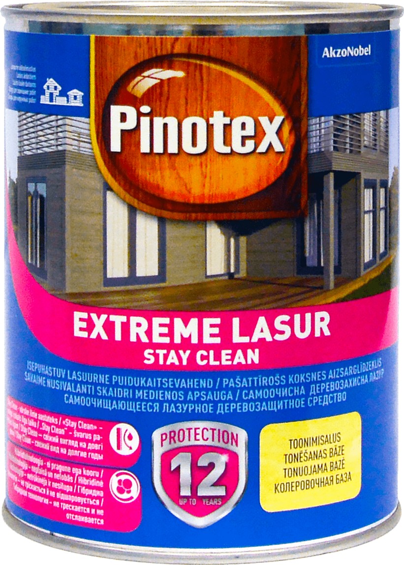 

Лазурь Pinotex Extreme Lasur - полуматовая водная пропитка для дерева, лазурная, самоочищающаяся, калужница, 1 л (5302329)
