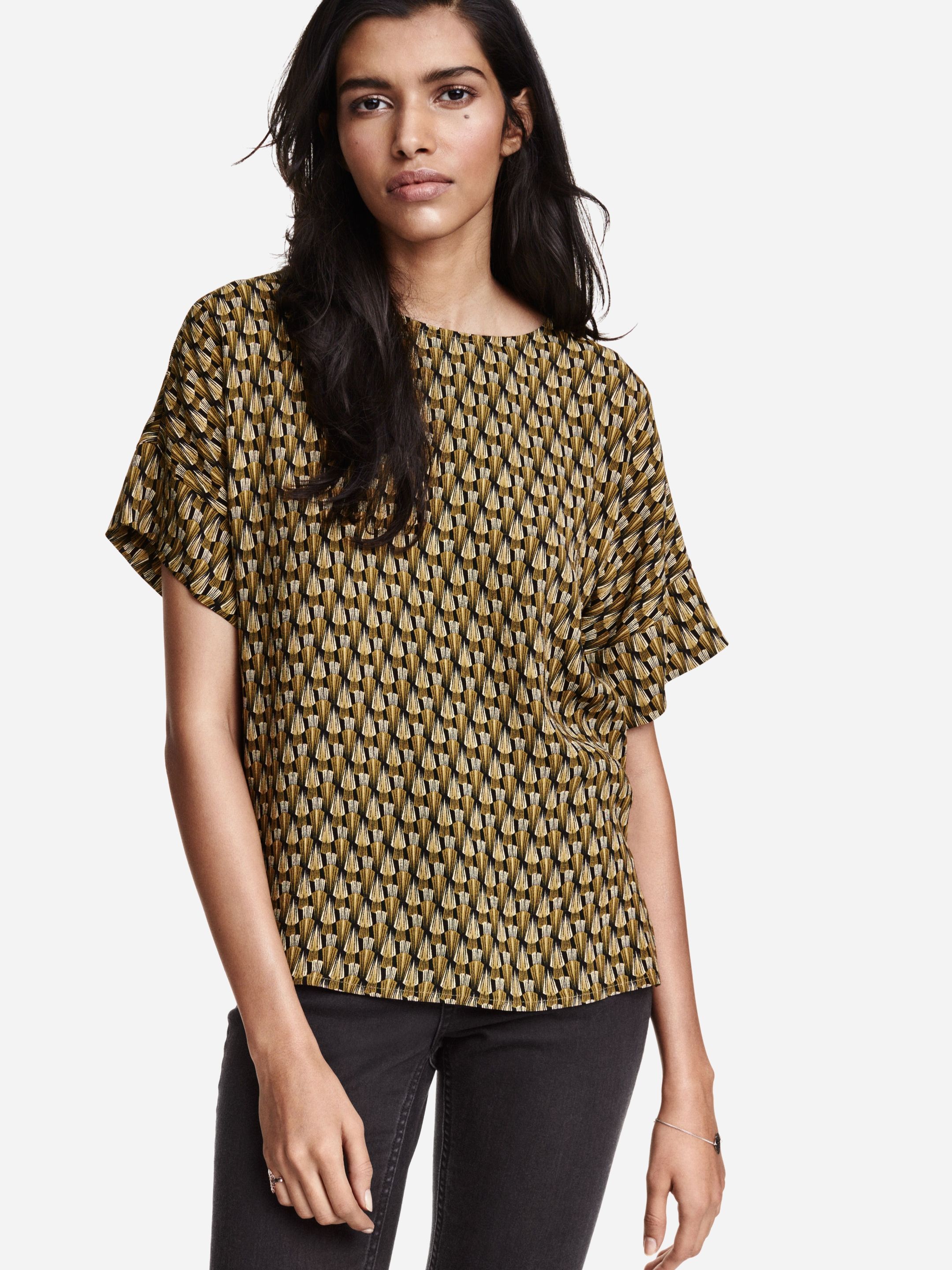 

Блузка H&M 3680313-AAMZ 32 Черная с зеленым