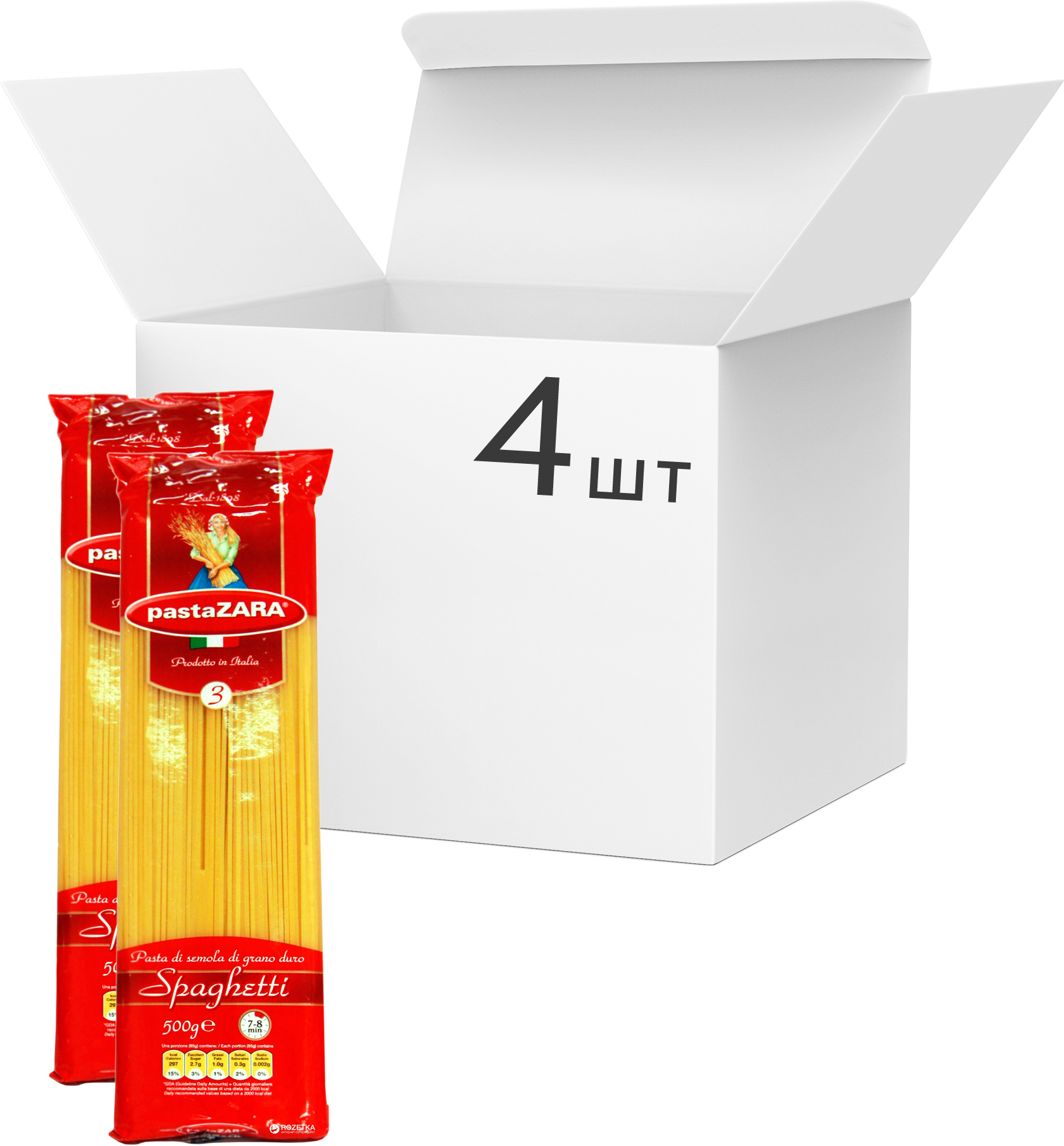 Упаковка макарон Pasta Zara Спагетти 500 г х 4 шт (8004350130037_375489 ...