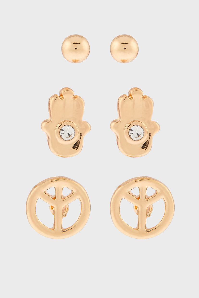 

Женские золотистые серьги (3 пары) PEACE HAND STUD Accessorize OS 981507
