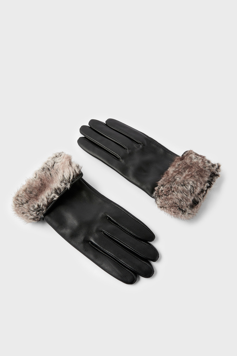

Женские черные кожаные перчатки FAUX FUR TRIM LEATHE Accessorize S/M 992002