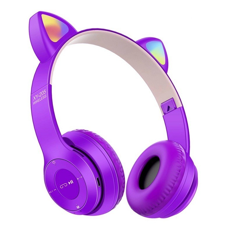 

Беспроводные накладные детские Bluetooth наушники CAT XY-205 с LED подсветкой с кошачьими ушками Фиолетовые