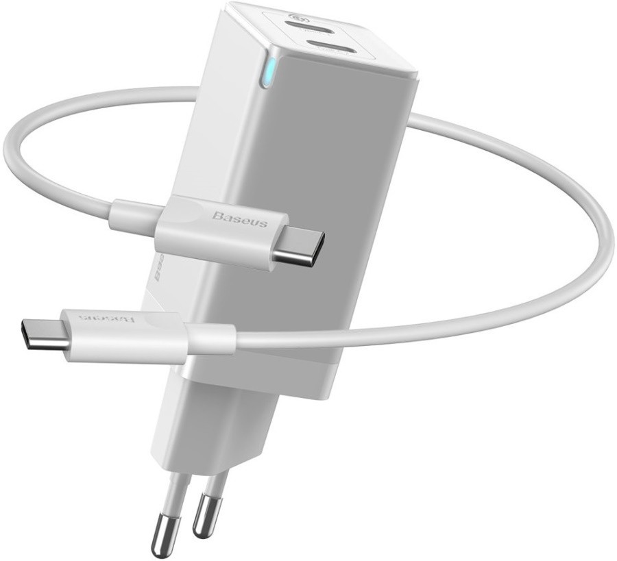

Зарядное устройство Baseus GaN Quick Charger 45W (Type-С+Type-C) + кабель USB-C 60W для MacBook/iPad/iPhone/Android white
