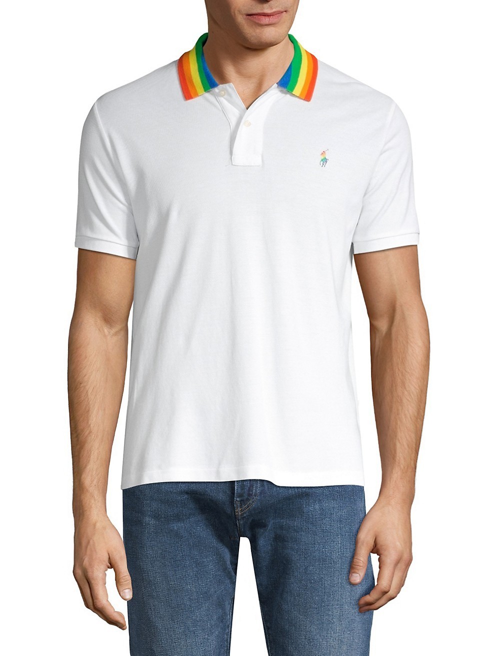 

Поло Polo Ralph Lauren ,с радужным воротником,LGBT,белый,0767325974941, р.XXL