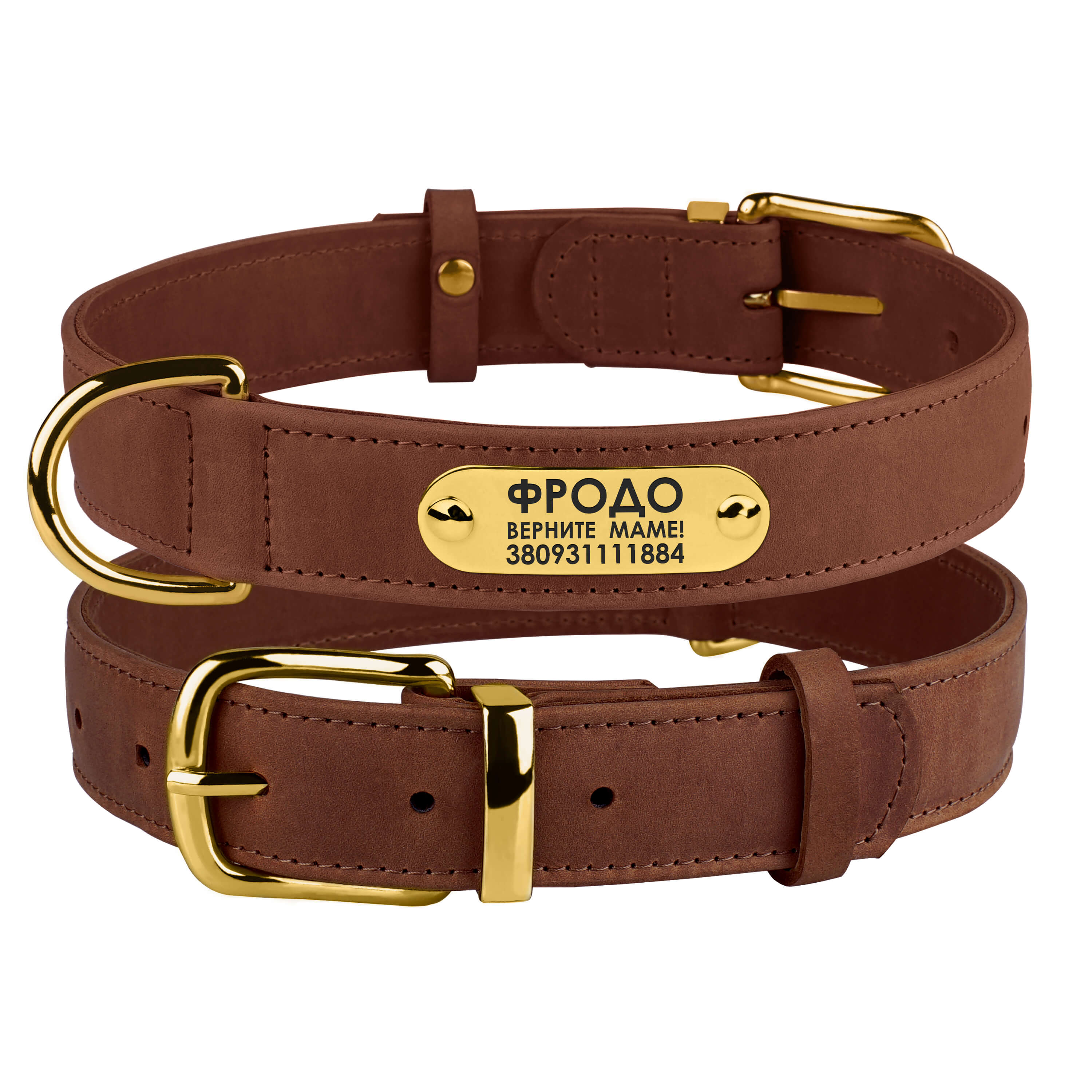 

Ошейник для Собак Кожаный с Гравировкой BronzeDog Crazy Коньячный 30 мм 46-60 см (00464)