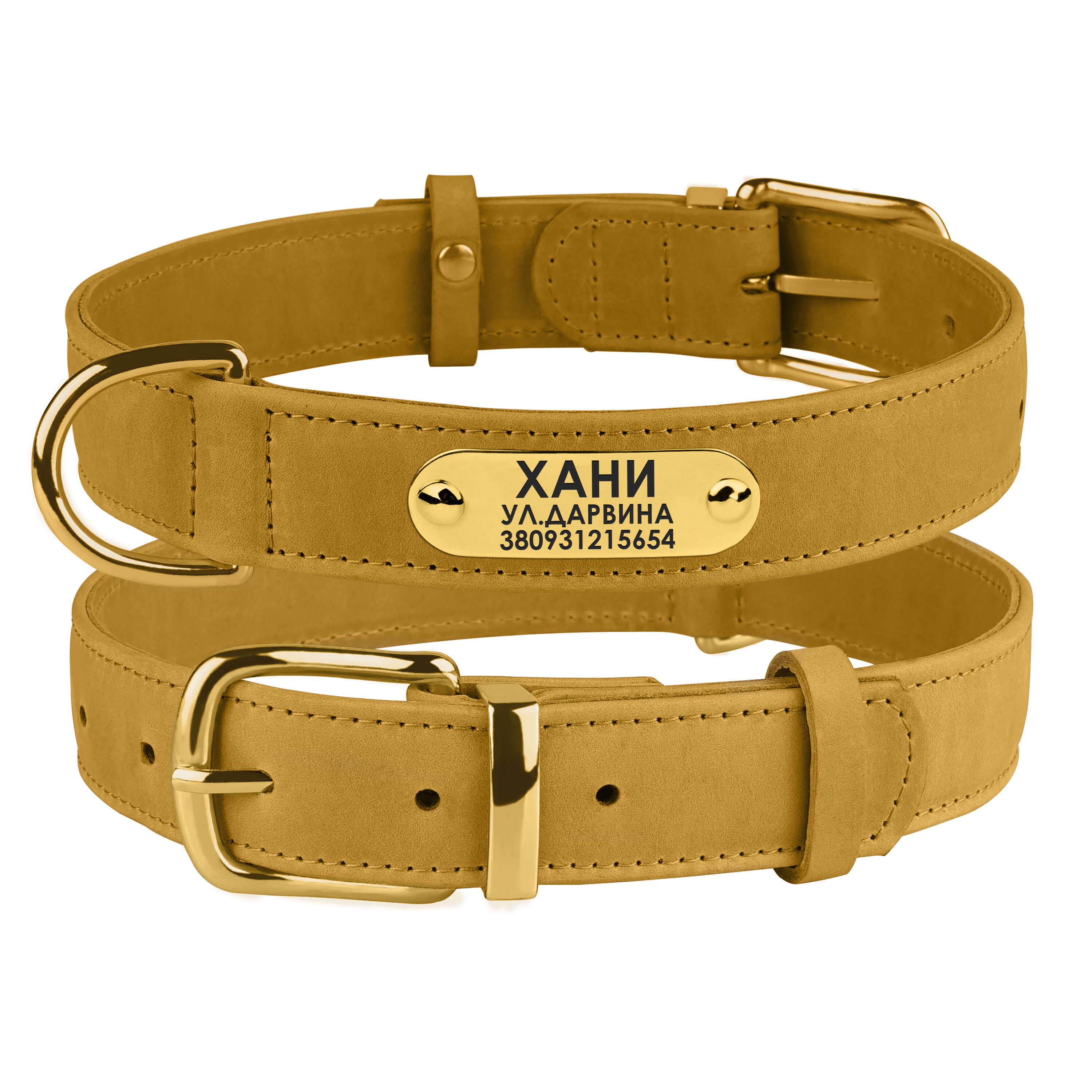 

Ошейник для Собак Кожаный с Гравировкой BronzeDog Crazy Горчичный 30 мм 46-60 см (00468)