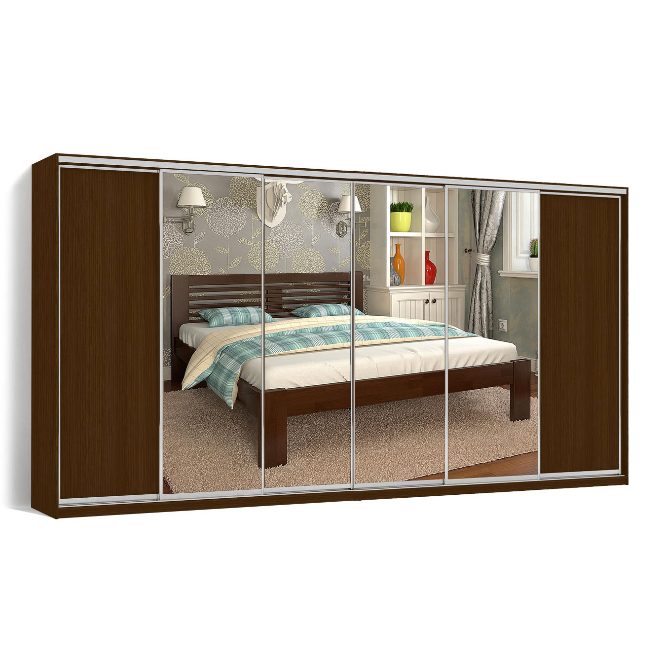 

Шкаф-купе Zevs Шестидверный ДСП+Зеркало 400х45х210 орех лесной