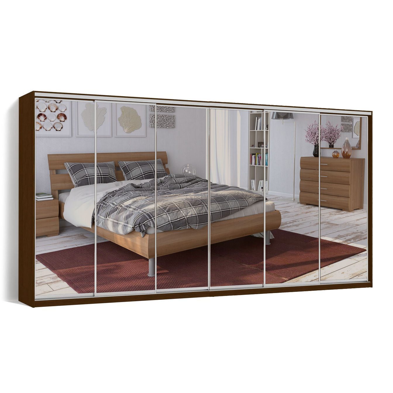 

Шкаф-купе Zevs Шестидверный Зеркало 500х60х240 орех лесной