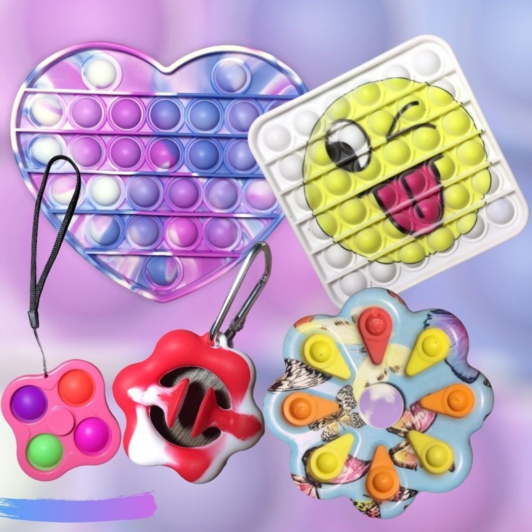 

Игрушки Антистресс Поп ит Сердце+pop it Смайл 3D+Симпл Димпл simple dimple Спинер 2шт+Снапперс Snapperz красный