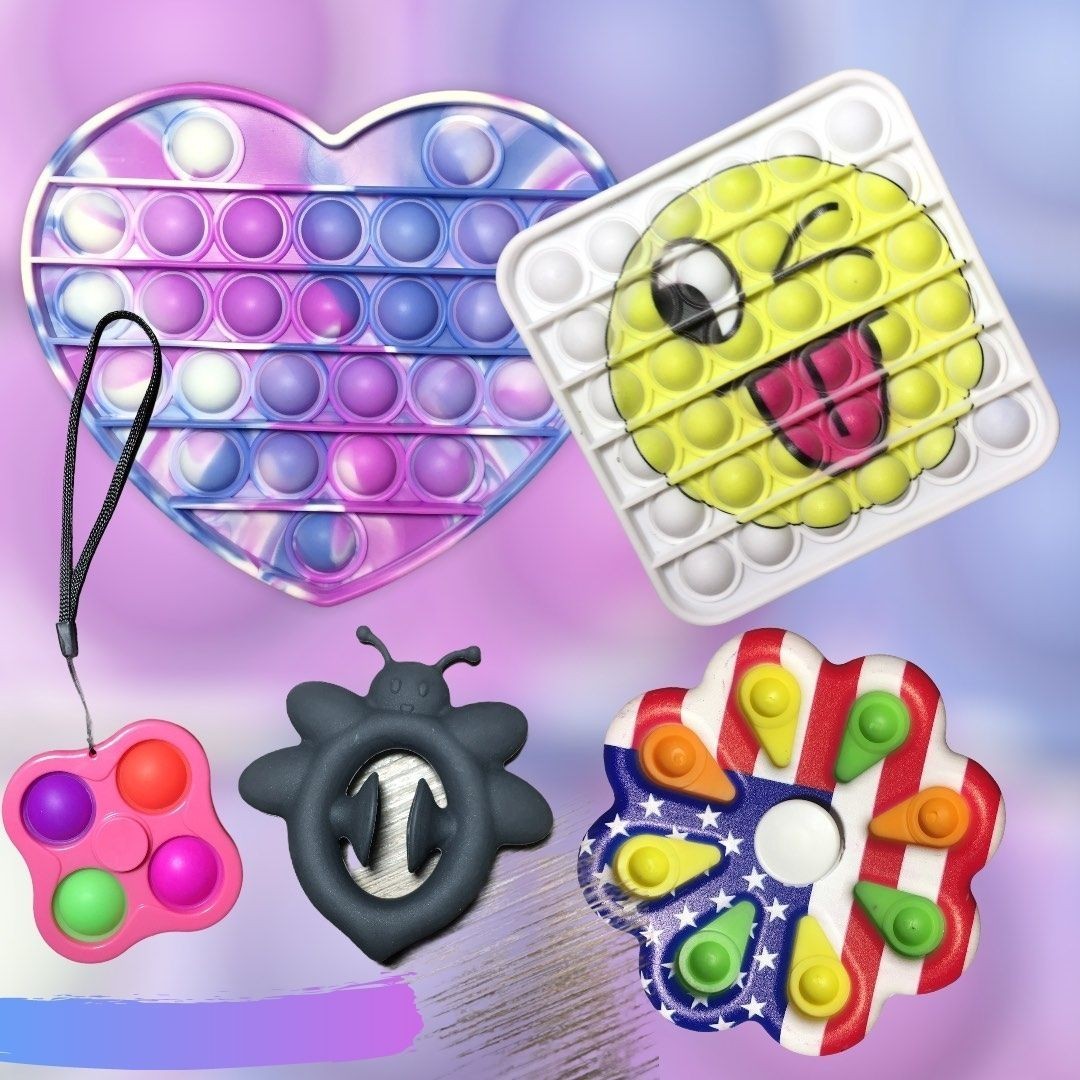 

Игрушки Антистресс Поп ит Сердце+pop it Смайл +Симпл Димпл simple dimple Спинер 2шт + Подарок Снапперс Snapperz черный