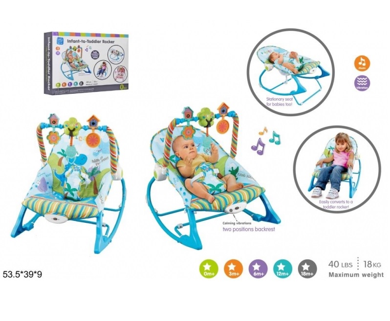 

Дитячий шезлонг-гойдалка 63562 0-18кг вібрац.муз.кор.53,5*9*39