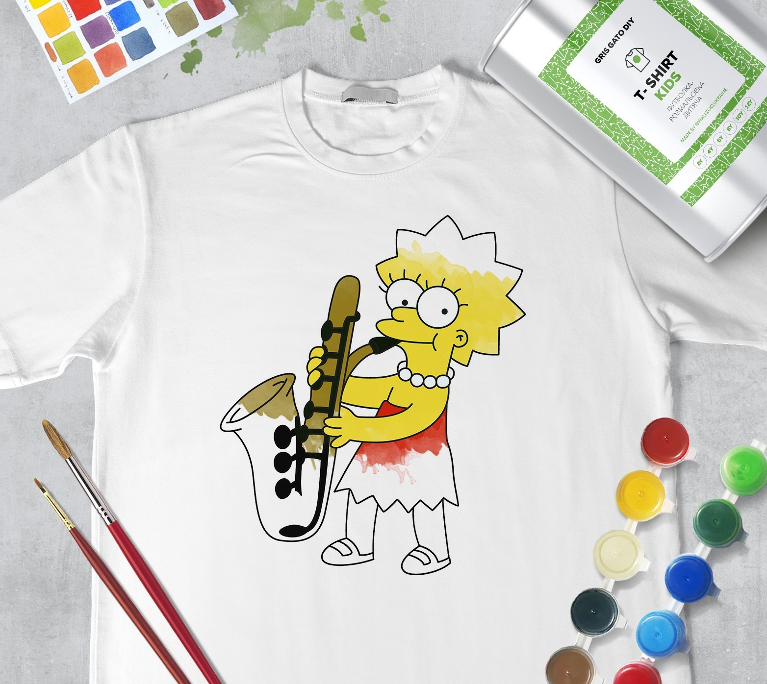 

Набор для рисования для мальчиков "Лиза Симпсон" Lisa Simpson" Футболка-раскраска белая (+краски и 2 кисточки) WallZoo 152см 12-14 лет