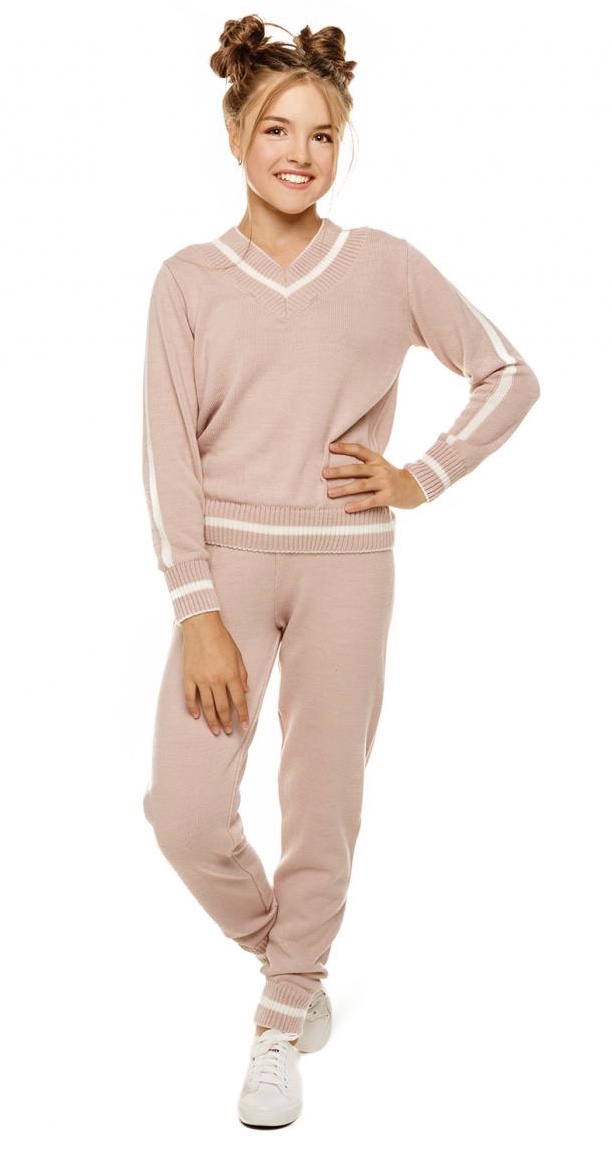 

Костюм вязаный для девочек, Артикул: TS1710-пудра (146/152 СМ)