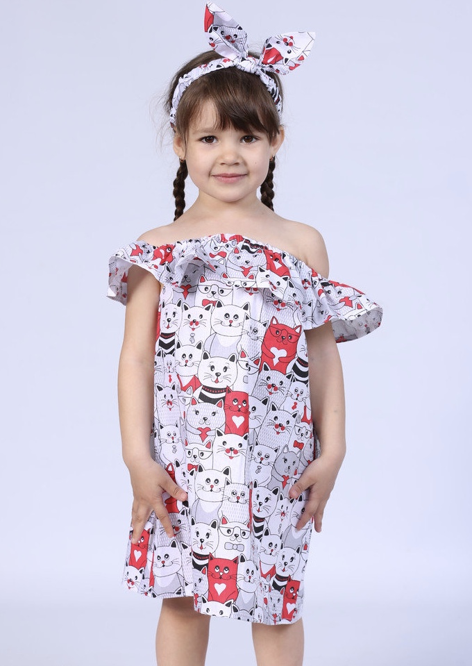 

Сарафан летний КОТЫ для девочек +солоха , Артикул: SM2010 (140 СМ)