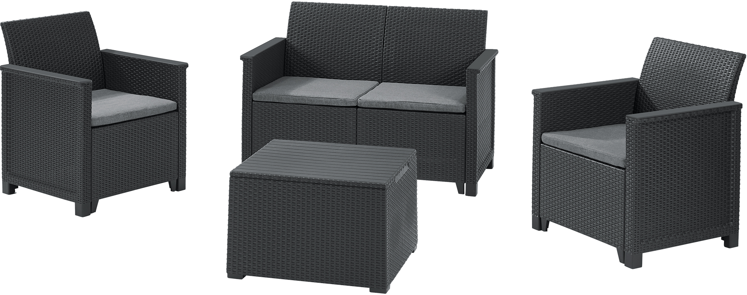 

Набор мебели Keter Emma 2 seater set Стол-сундук + софа + кресла 2 шт Серый