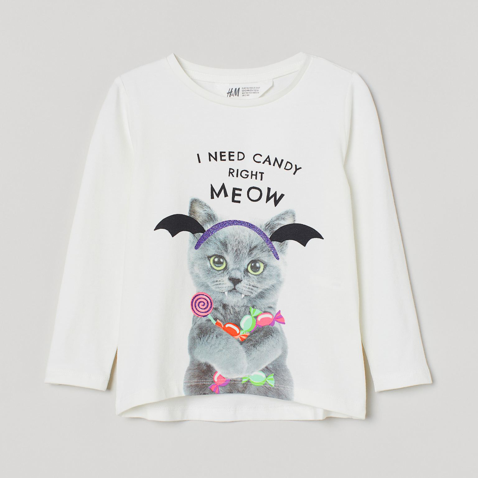 

Лонгслив H&M 306-8705252 98-104 см Белый котик