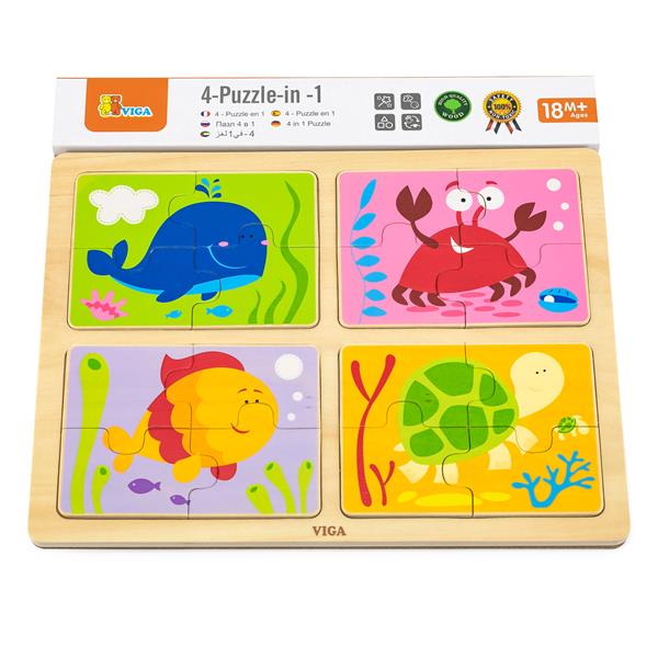 

Деревянный пазл Viga Toys Море 4 в 1 разноцветный