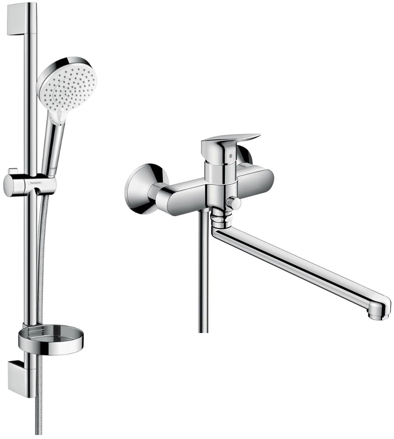 

Cмеситель для ванны HANSGROHE Logis 71402000 с душевым гарнитуром Crometta Vario 26553400 (1282019) Хром
