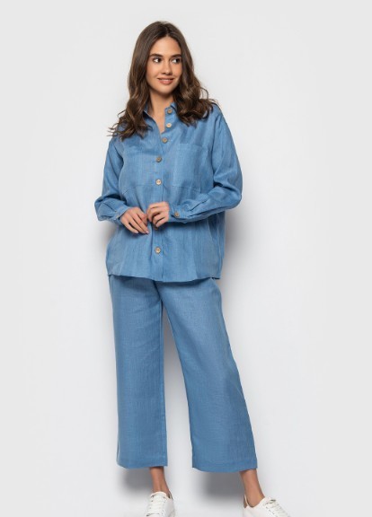 

Женский брючный костюм льняной голубой German Volf XL