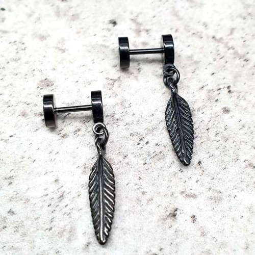 

Серьги закрутки Steel Evolution из медицинской стали с пером черные 1698 B