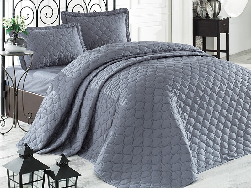 

Покрывало стеганное хлопковое с наволочками Aran Clasy 240x260 Rabel V1 Серый