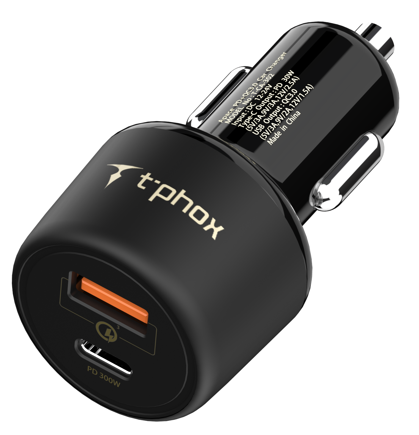 

Автомобільний зарядний пристрій T-PHOX 48W Fast Charge - TYPE-C PD 30W + QC 3.0 18W Black