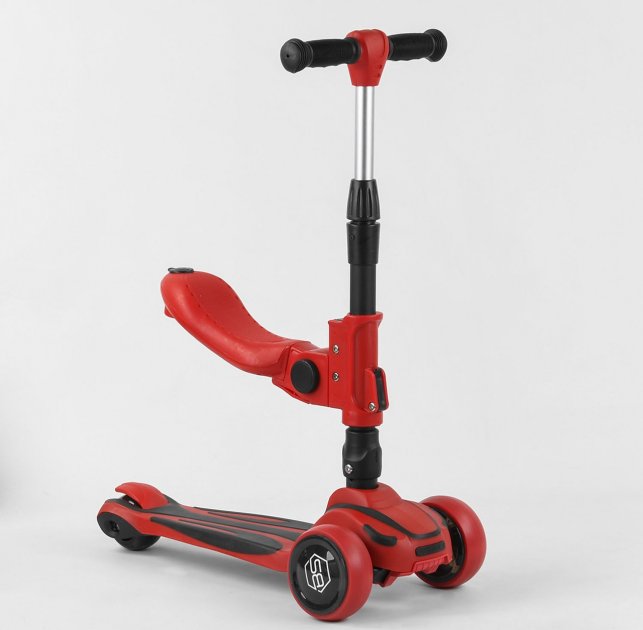 

Самокат с сидением ST-18003(2)Best Scooter для девочки, MAXI,складной руль,3 колеса PU со светом,d=12 см Красный