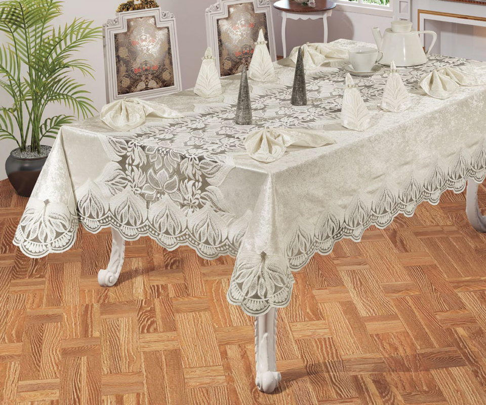 

Скатертина Ayova Hayal Set 160×220 cм + 8 серветок, кремова Ayova k-33020.4