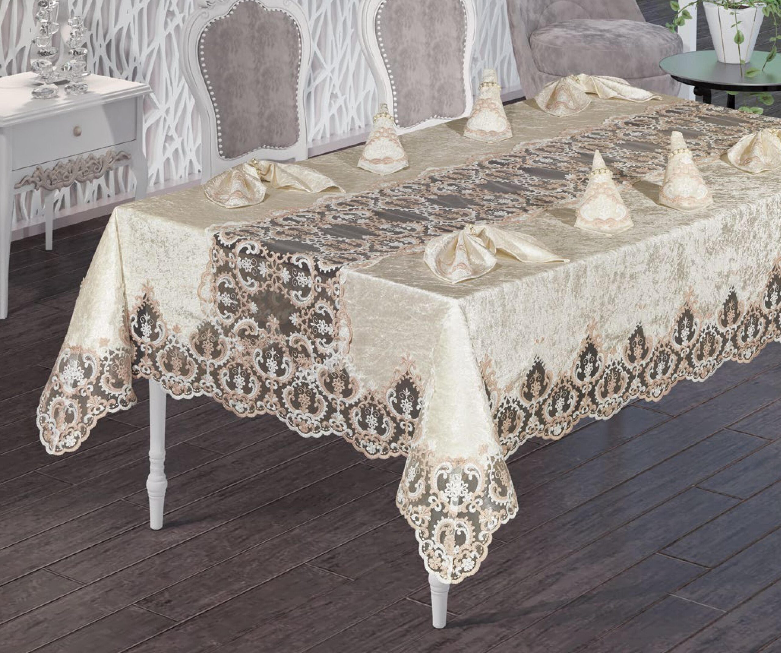 

Скатертина Ayova 160×220 + 8 серветок 35х35 Acelya Set Ayova k-19615-220