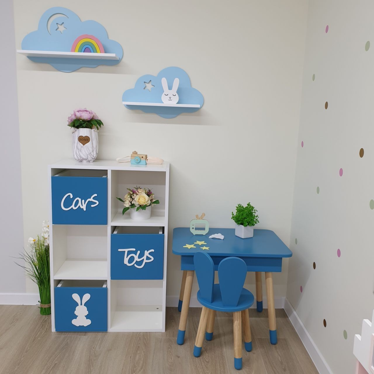 

Стеллаж для игрушек Scandic Kid 3 ящика 6 ячеек Цвет белый и синий