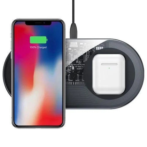 

Беспроводное зарядное устройство Baseus 2в1 Quick Charge 3.0 для iPhone/AirPods/Xiaomi/Huawei/Samsung Transparent