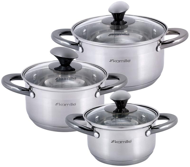 

Набор 3 кастрюли Kamille Groningen 1л, 1.5л, 2л из нержавеющей стали с 5-слойным индукционным дном Kamille KM-4926