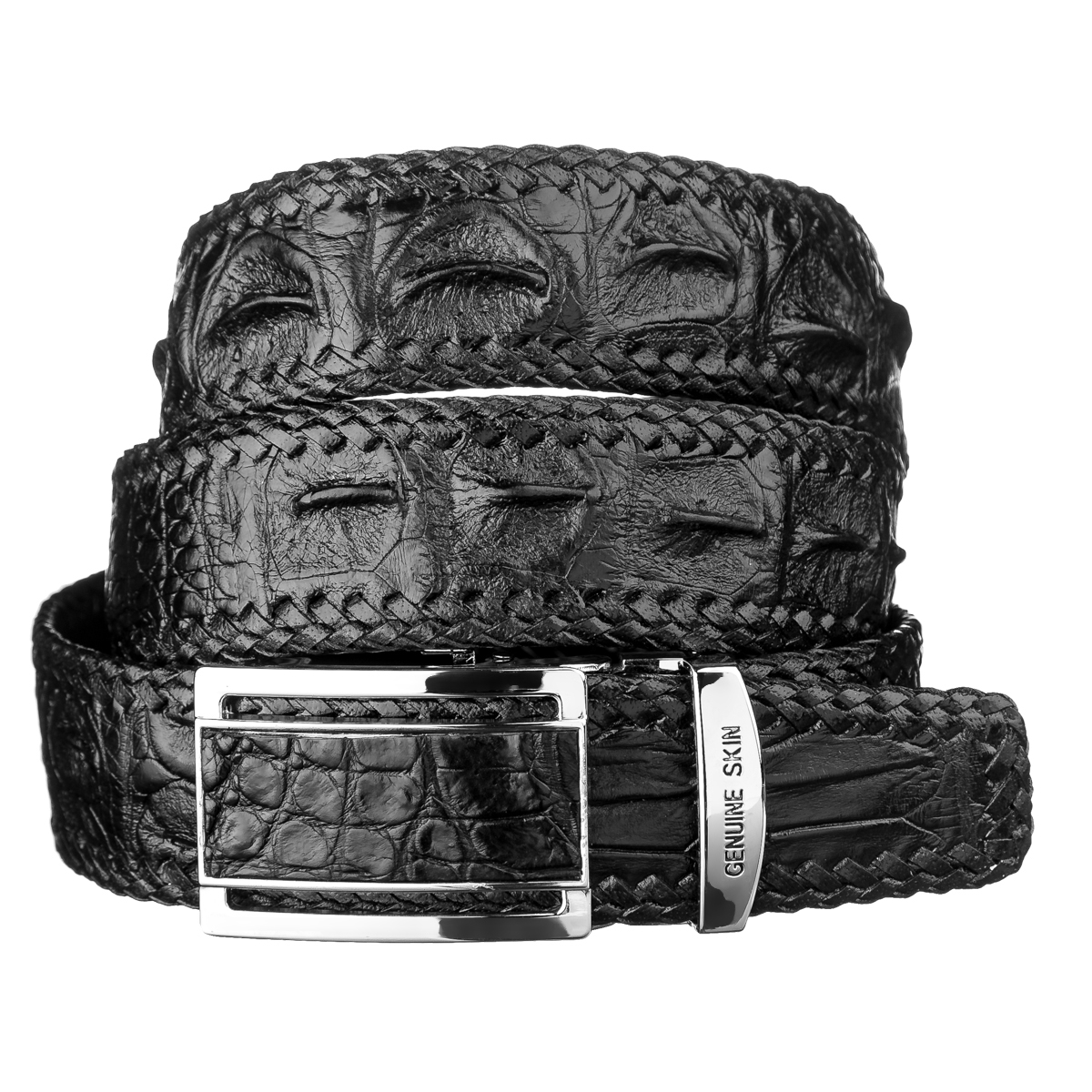 

Мужской кожаный ремень CROCODILE LEATHER 3,7х120 см Черный 000154462