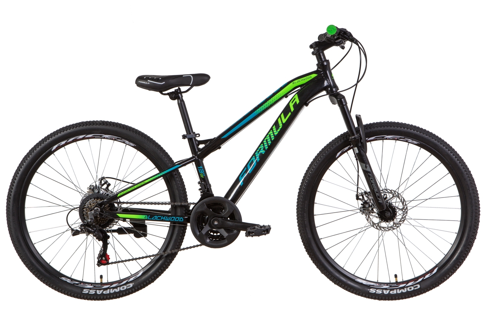 

Велосипед AL 26" Formula BLACKWOOD AM DD 2021 (черно-зеленый с синим) Formula OPS-FR-26-486